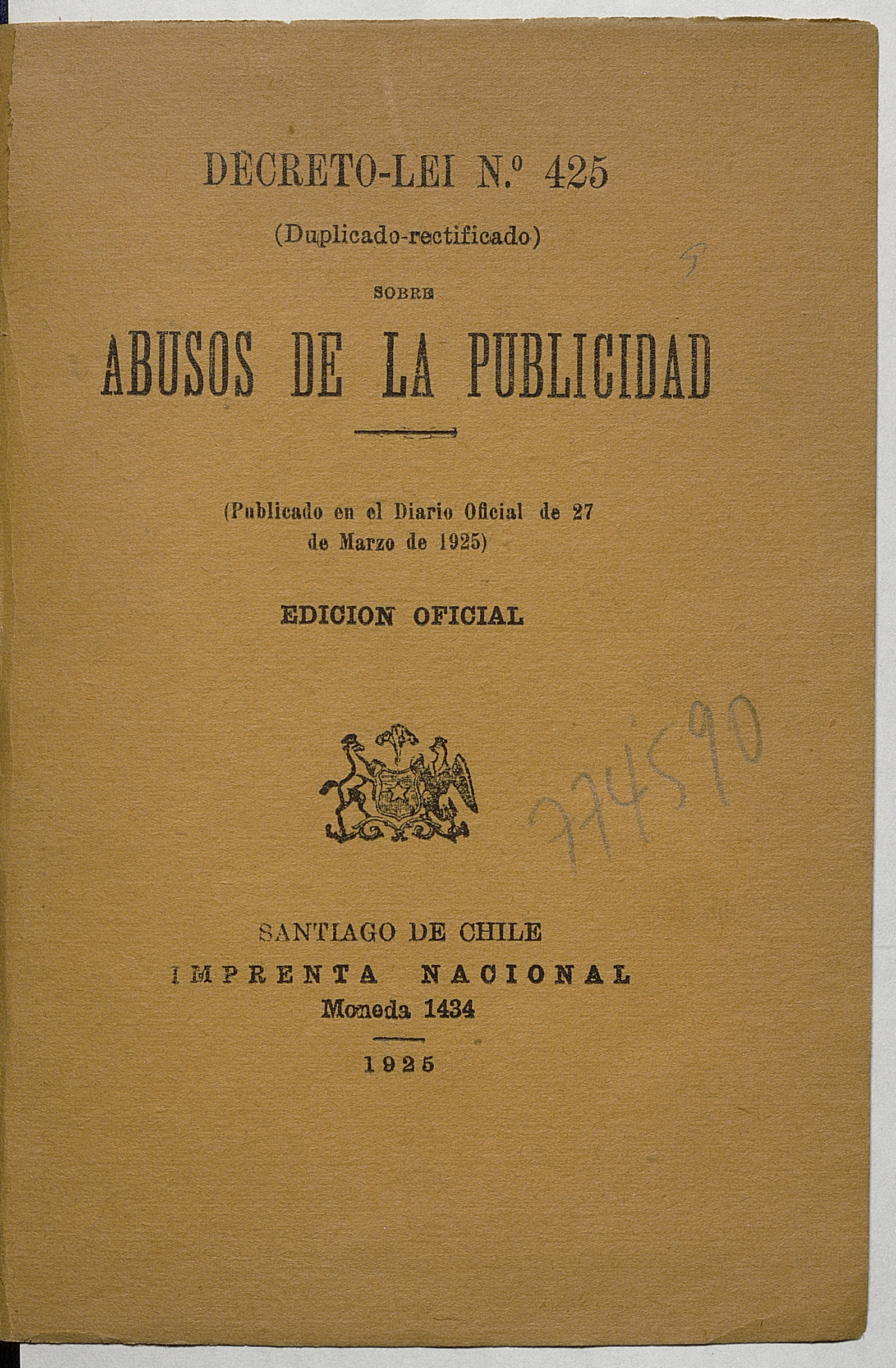 Decreto-ley N° 425 sobre abusos de la publicidad