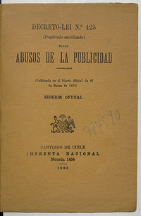 Decreto-ley N° 425 sobre abusos de la publicidad