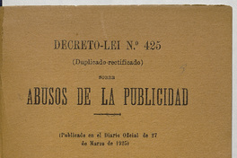 Decreto-ley N° 425 sobre abusos de la publicidad