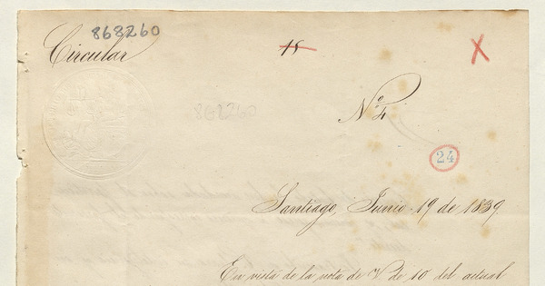 Circular N° 4, 1839 Jun. 19: se decreta que los impresores de Santiago, deben dejar los ejemplares en la biblioteca nacional