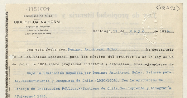 Registro de Propiedad Literaria y Artística, números: 96, 142 y 230
