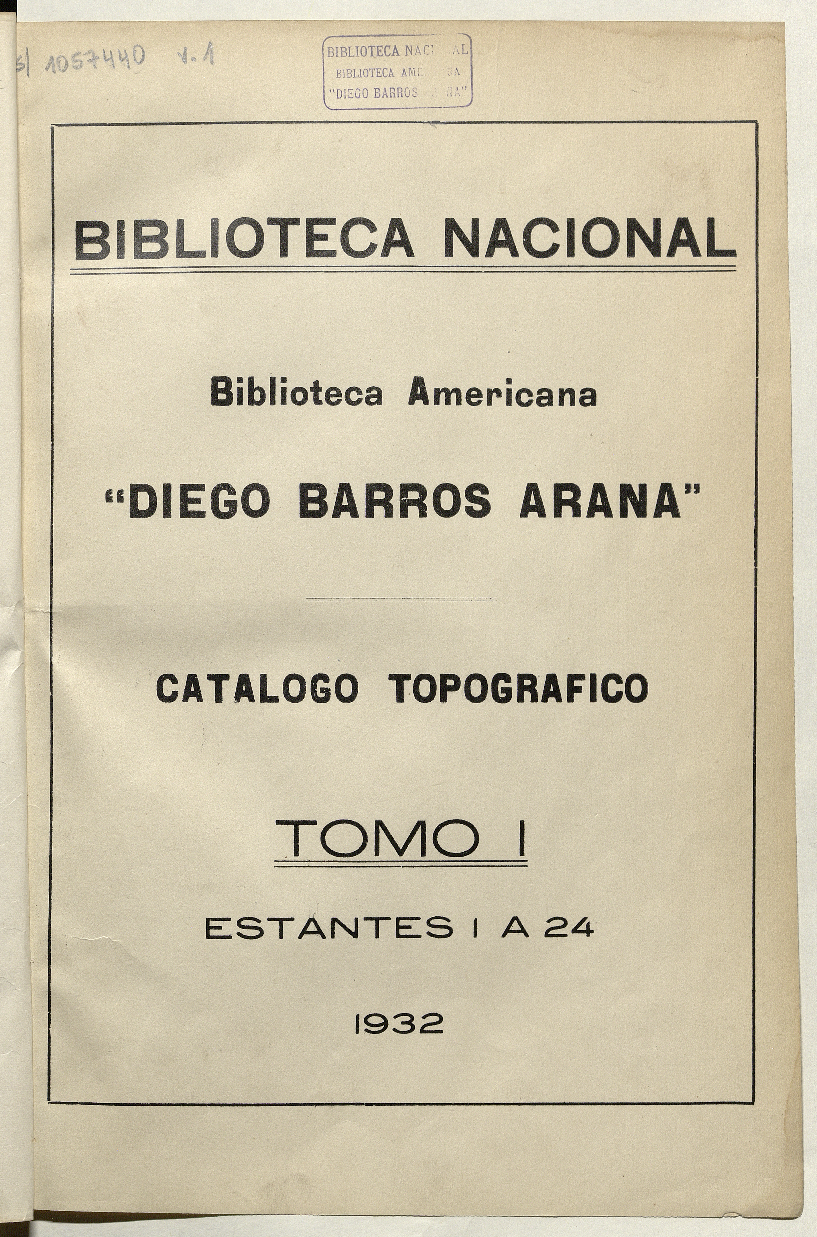Biblioteca Americana "Diego Barros Arana": catálogo topográfico