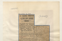 La valiosa donación de Don José Toribio Medina: Hoy se dará curso al decreto nombrando a don Guillermo Feliú Conservador de la Biblioteca Medina.../[Artículo]