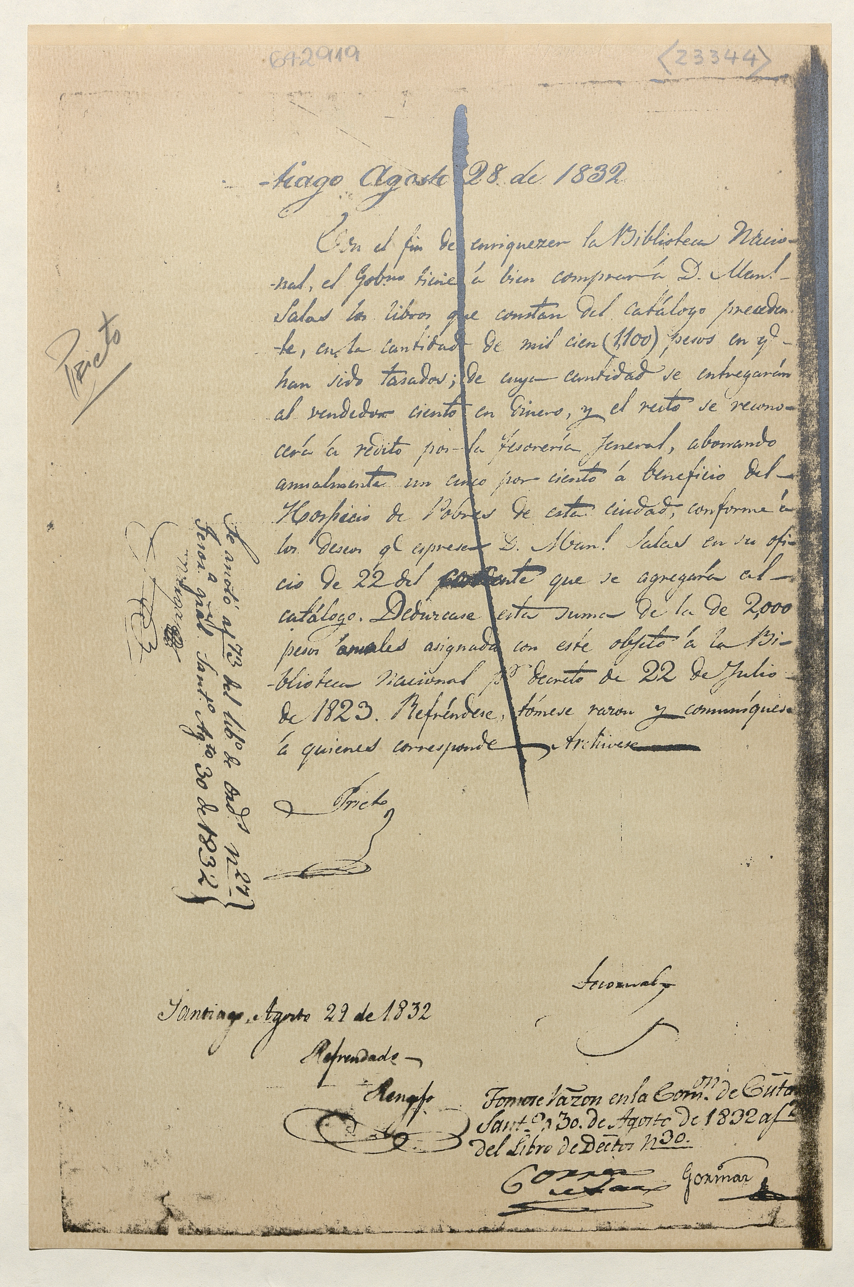 [Decreto de compra de catálogo de D. M. Salas].[manuscrito]