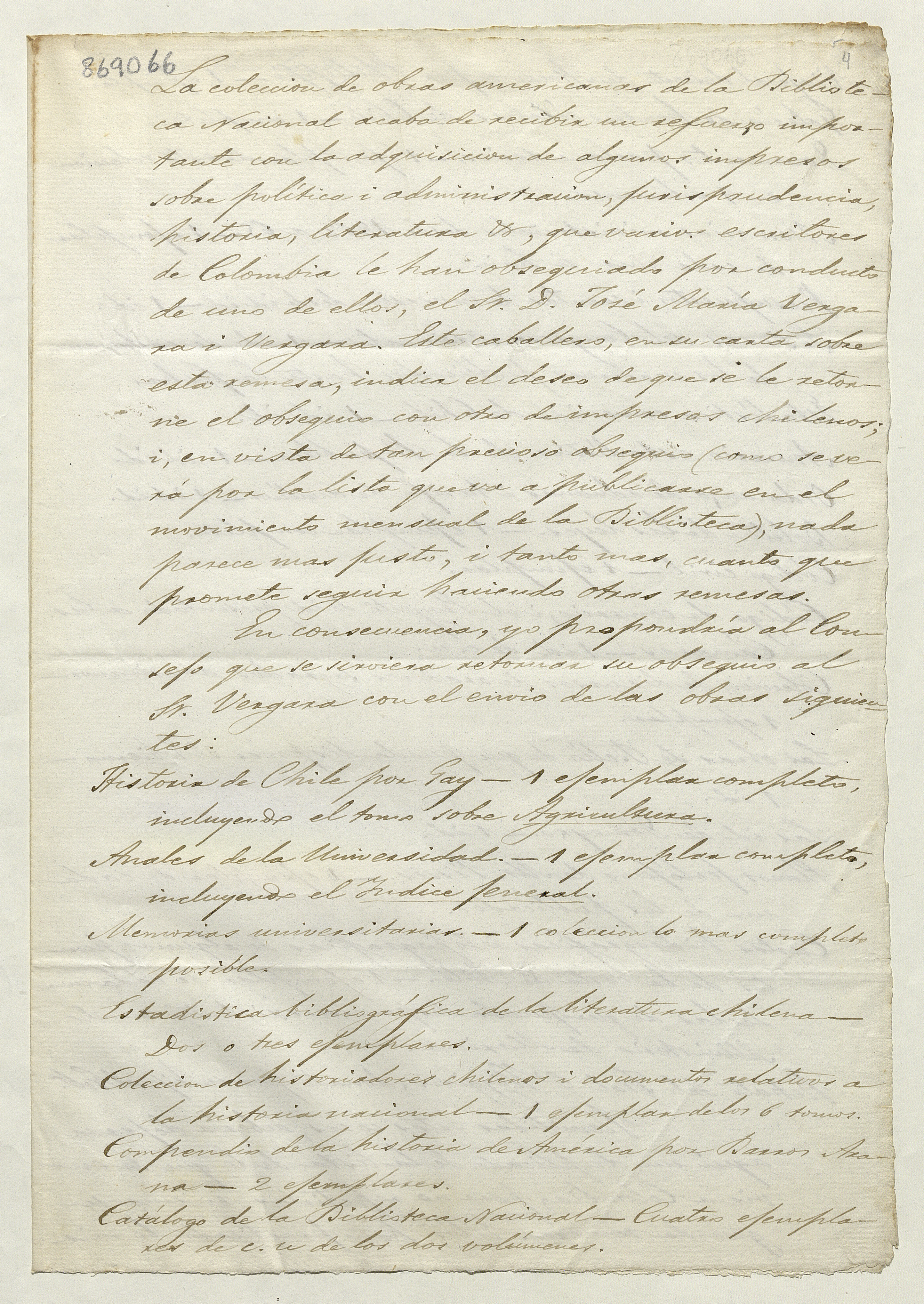 Propuesta de intercambio internacional de libros entre la Biblioteca Nacional de Chile y escritores colombianos, quienes obsequian libros para la colección de la Biblioteca Americana