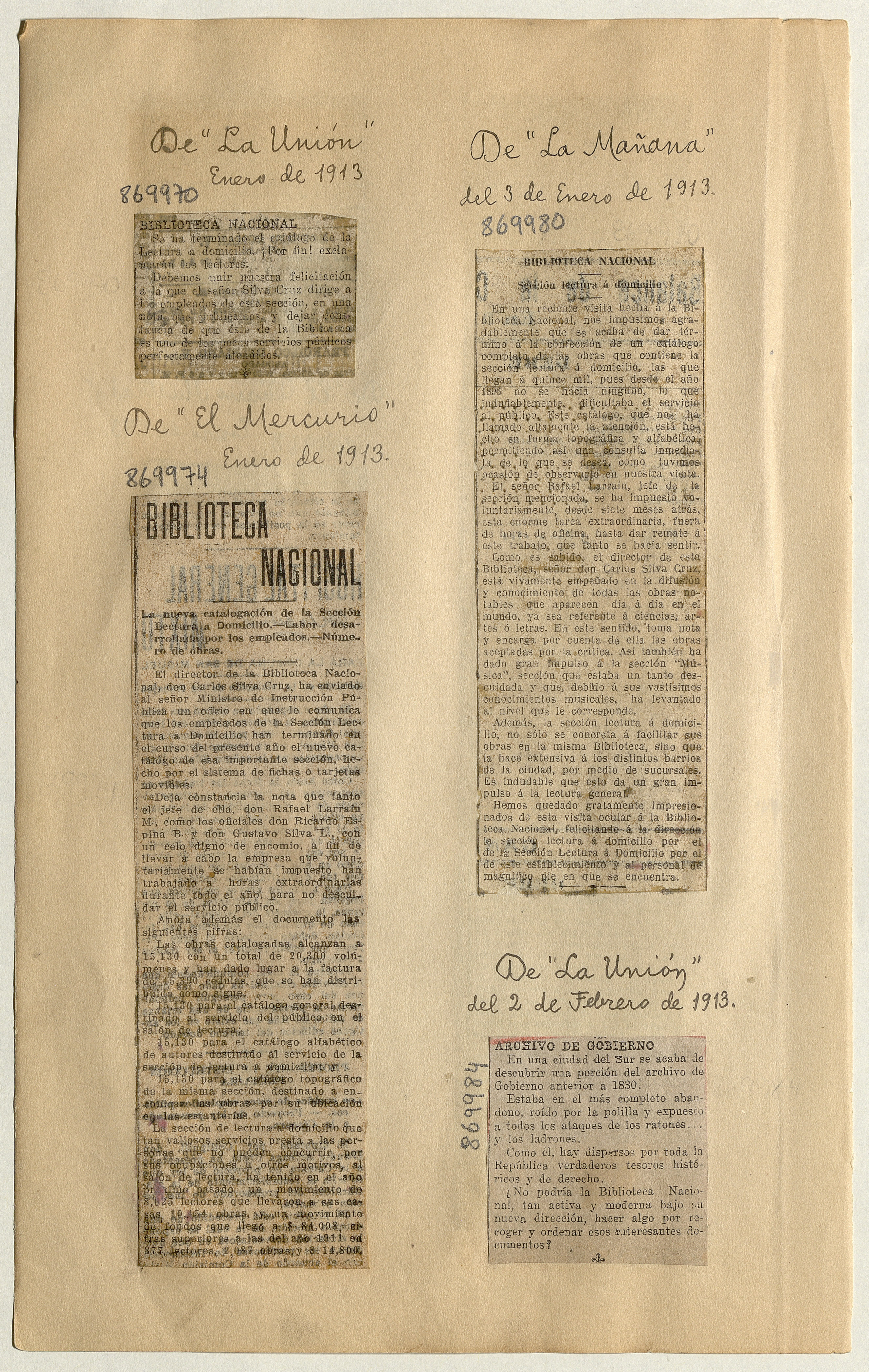 Biblioteca Nacional: [artículo] /La nueva catalogación de la Sección Lectura a Domicilio -- Labor desarrollada por los empleados -- Número de obras
