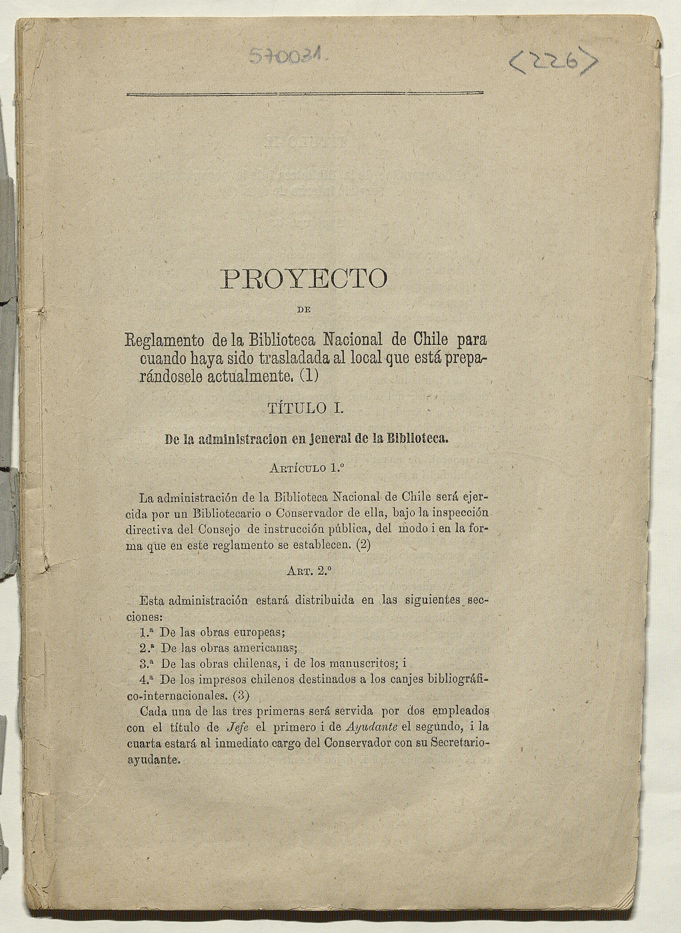 [Reglamento de la Biblioteca Nacional de Chile respecto a la recepción y funcionamiento de la Sala Barros Arana] [1929]