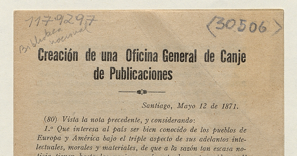 Creación de una Oficina General de Canje de Publicaciones