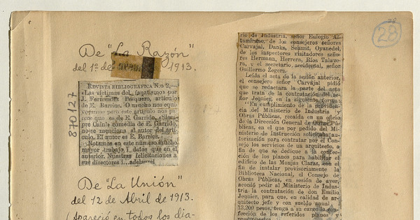 Instalación provisoria de la Biblioteca Nacional en el edificio de las Monjas Claras: [artículo] /Ferrocarril de Ovalle a Punitaqui -- Las obras de defensa y agua potable de Vallenar…