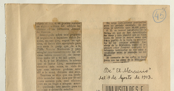 Una visita de S. E. al edificio de las Monjas Claras: [artículo] /La traslación de la Biblioteca Nacional -- La colocación de la primera piedra -- El Archivo Nacional