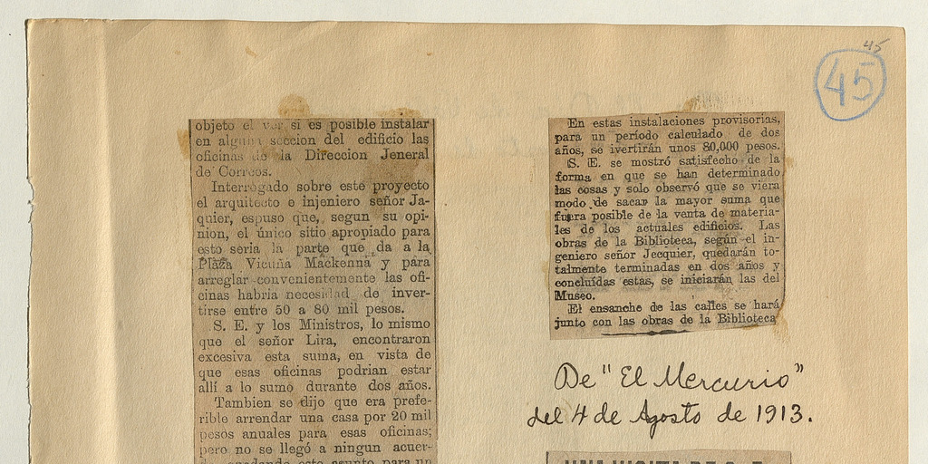 Una visita de S. E. al edificio de las Monjas Claras: [artículo] /La traslación de la Biblioteca Nacional -- La colocación de la primera piedra -- El Archivo Nacional