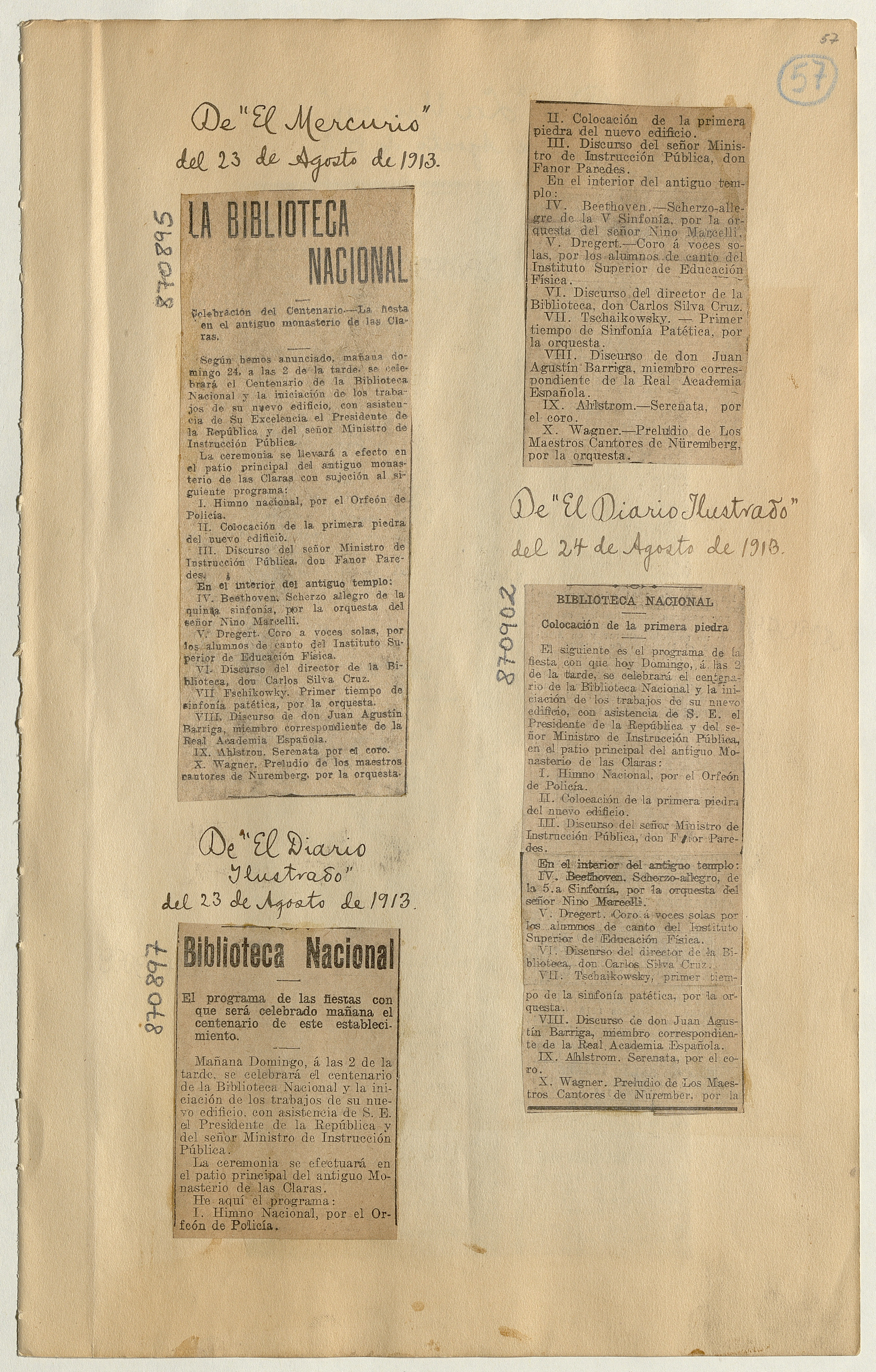 Biblioteca Nacional: [artículo] /El programa de las fiestas con que será celebrado mañana el centenario de ese establecimiento
