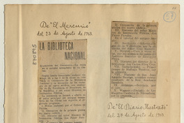 Biblioteca Nacional: [artículo] /El programa de las fiestas con que será celebrado mañana el centenario de ese establecimiento