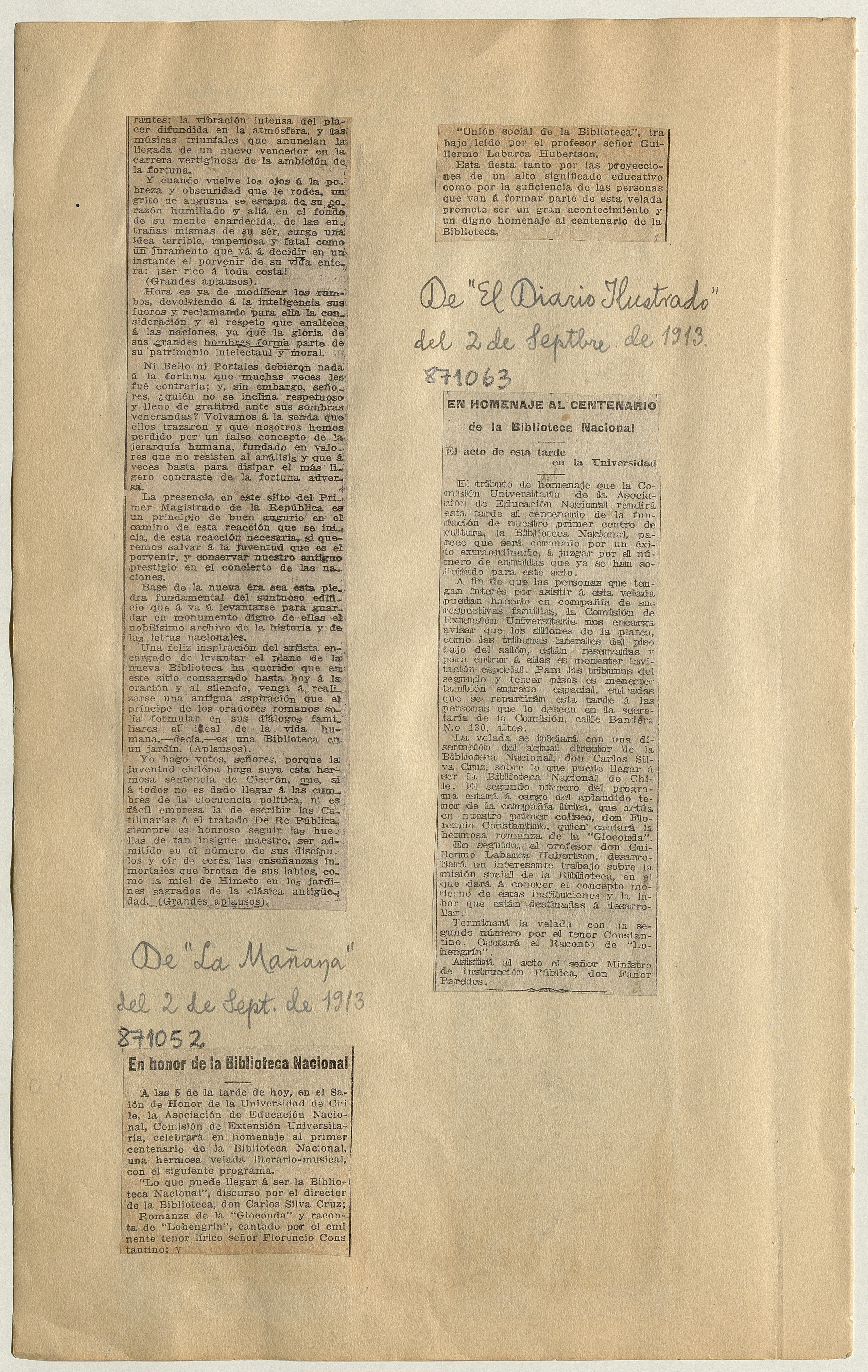 En homenaje al Centenario de la Biblioteca Nacional: [artículo] /El acto de esta tarde en la Universidad