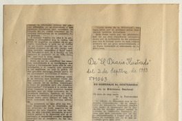 En homenaje al Centenario de la Biblioteca Nacional: [artículo] /El acto de esta tarde en la Universidad
