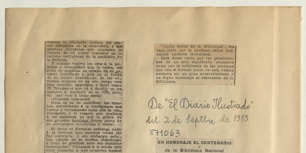 En homenaje al Centenario de la Biblioteca Nacional: [artículo] /El acto de esta tarde en la Universidad