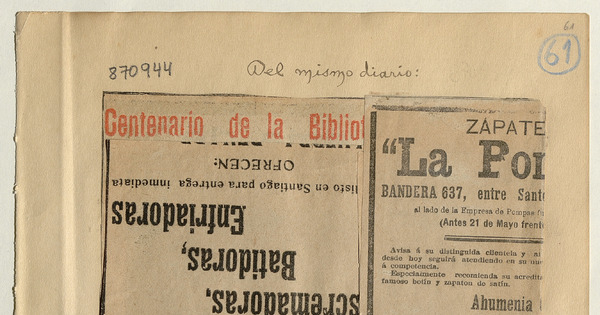 La Biblioteca Nacional: [artículo] /Celebración de su centenario -- Detalles de la ceremonia de hoy