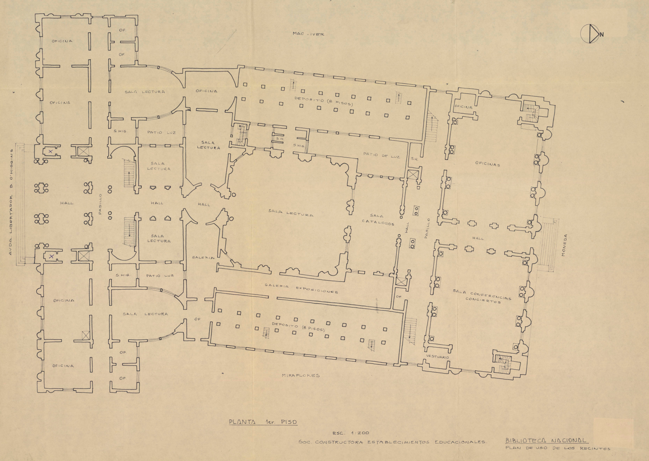 Biblioteca Nacional [material cartográfico]: plan de uso de los recintos. Planta 1er piso