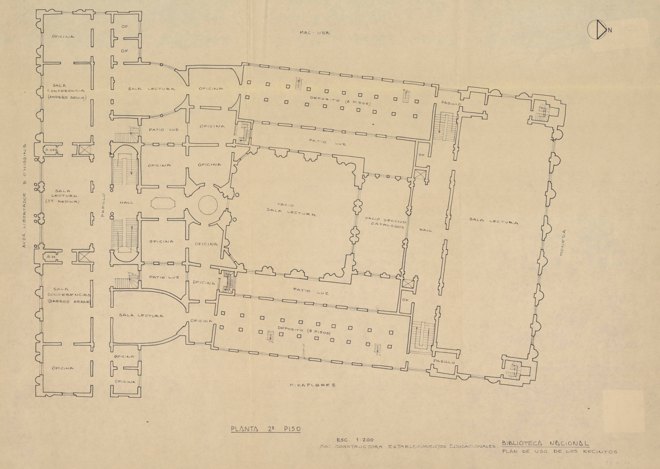 Biblioteca Nacional [material cartográfico]: plan de uso de los recintos. Biblioteca Nacional [material cartográfico]: plan de uso de los recintos. Planta 2° piso