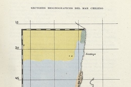 Pie de imagen: Sectores biogeográficos del mar chilenoFuente: Investigaciones zoológicas chilenas. Santiago: Edit. del Pacífico, Vol. 7 (1961: jul.) 169 p. Mapa "Sectores biogeográficos del mar chileno", ubicado entre las páginas 76 y 77 del fascículo 5, del 1 de julio de 1954.