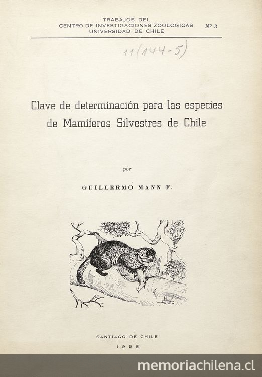 Clave de determinación para las especies de mamíferos silvestres de Chile. Santiago de Chile: Centro de Investigaciones Zoológicas, Universidad de Chile, 1958. 38 p.