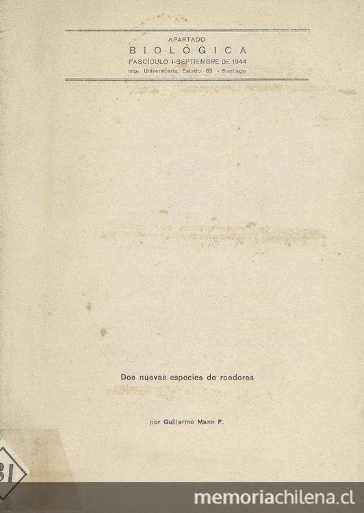 Dos nuevas especies de roedores. Santiago: Imp. Universitaria, 1944. 18 p.