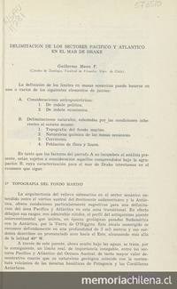 Delimitación de los sectores pacífico y atlántico en el mar de Drake. Santiago de Chile: (Cátedra de Zoología, Facultad de filosofía, Universidad de Chile), [19--?]. 2 p.