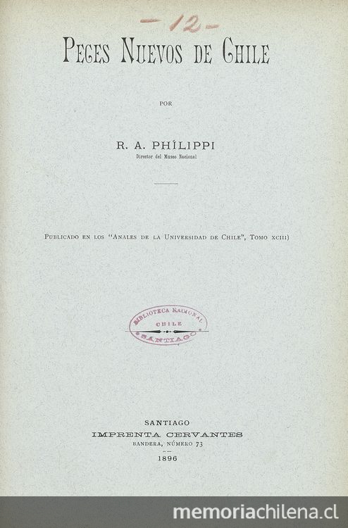 Peces nuevos de Chile. Santiago de Chile: Impr. Cervantes, 1896. 15 p.