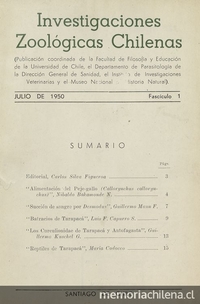 Investigaciones zoológicas chilenas. Santiago: Edit. del Pacífico, Vol. 1 (1950: jul. - 1952: dic.) 131 p.