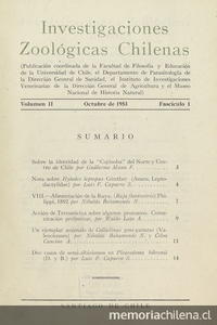 Investigaciones zoológicas chilenas. Santiago: Edit. del Pacífico, Vol. 2 (1953: oct. - 1955: oct.) 186 p.