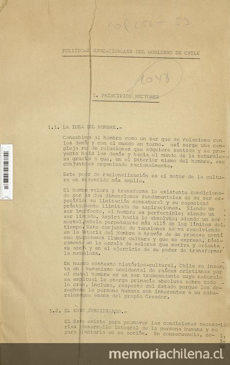 Chile. Superintendencia de Educación Pública. Secretaría Técnica. Políticas educacionales del gobierno de Chile: versión preliminar. Santiago: La Superintendencia, 1974. 33 p.