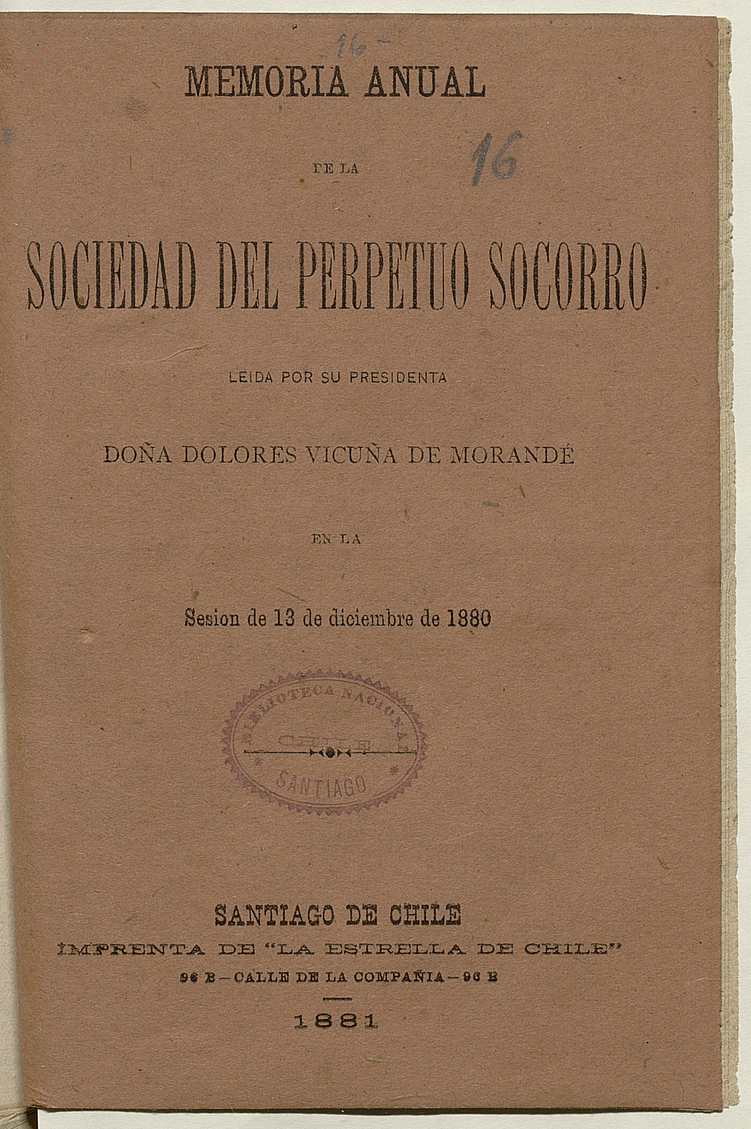 Memoria anual de la Sociedad del Perpetuo Socorro