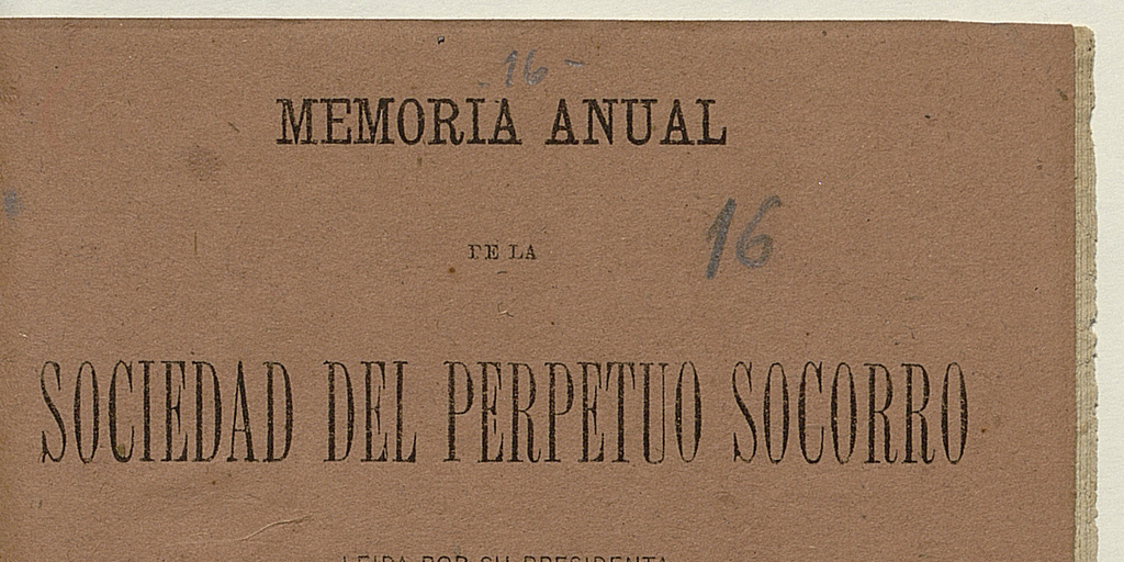 Memoria anual de la Sociedad del Perpetuo Socorro