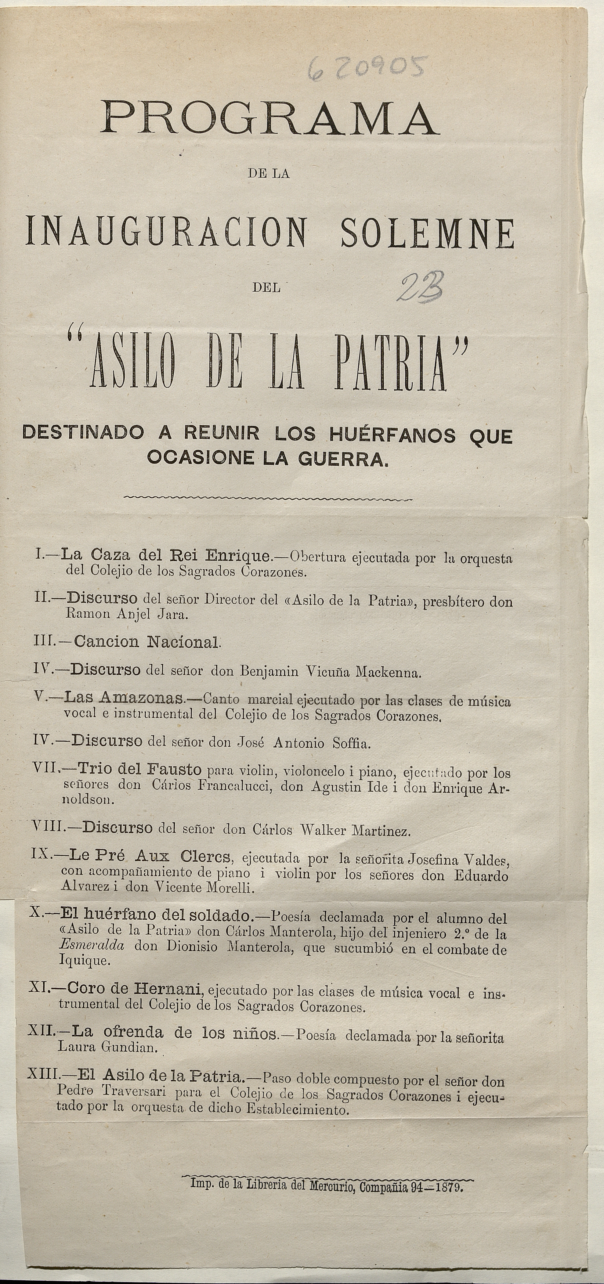 Programa de la Inauguración solemne del "Asilo de la Patria"