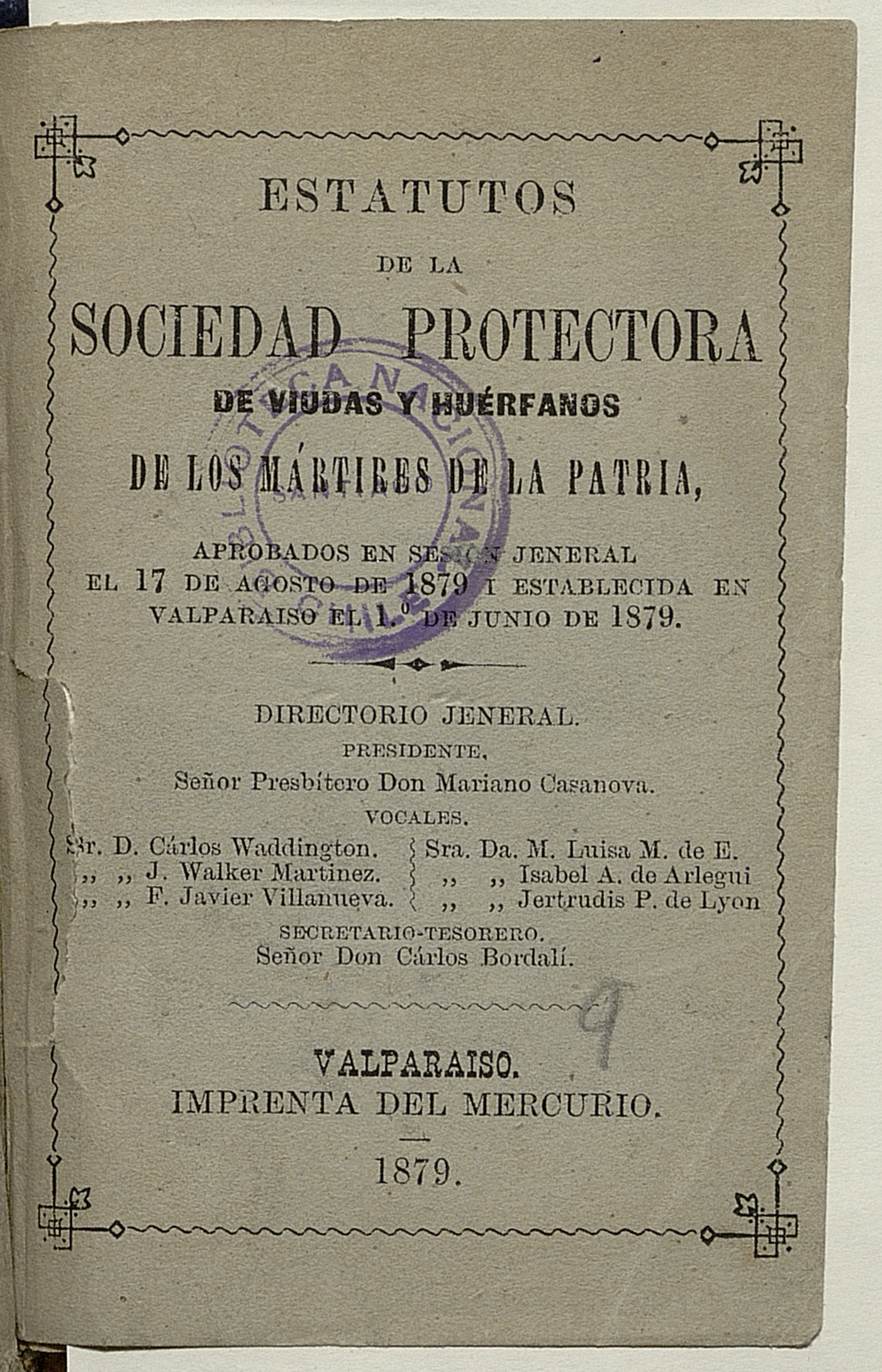 Estatutos de la sociedad protectora de viudas y huerfanos de los mártires de la patria