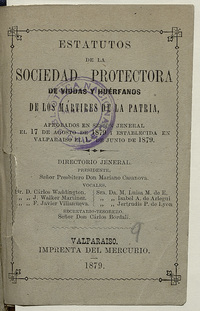 Estatutos de la sociedad protectora de viudas y huerfanos de los mártires de la patria