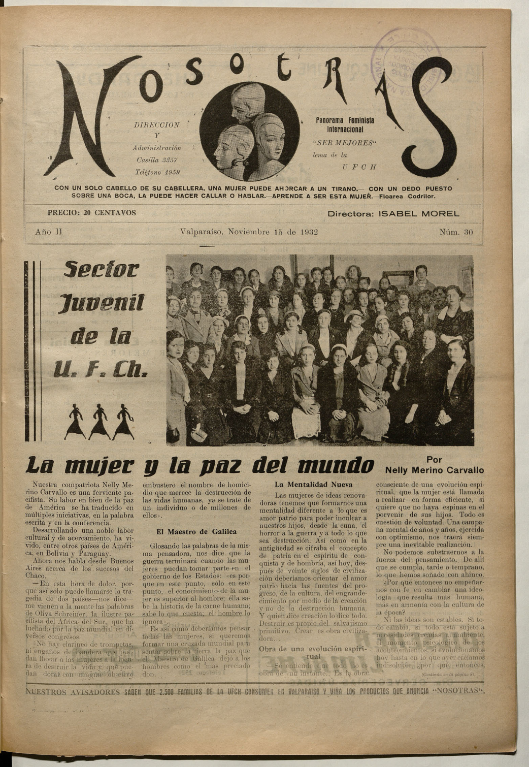 Memoria Anual de la U.F.CH. leída por su presidenta en la Asamblea del 27 de octubre de 1932