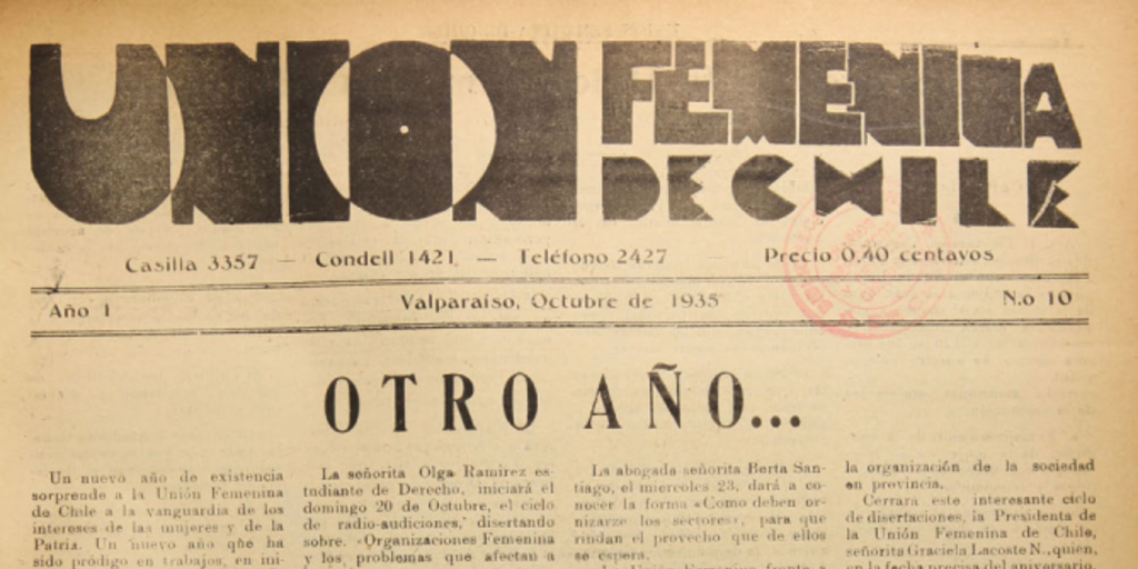 Estatutos de la Unión Femenina de Chile. Aprobados por decreto supremo N.o 773 de 9 de abril de 1931