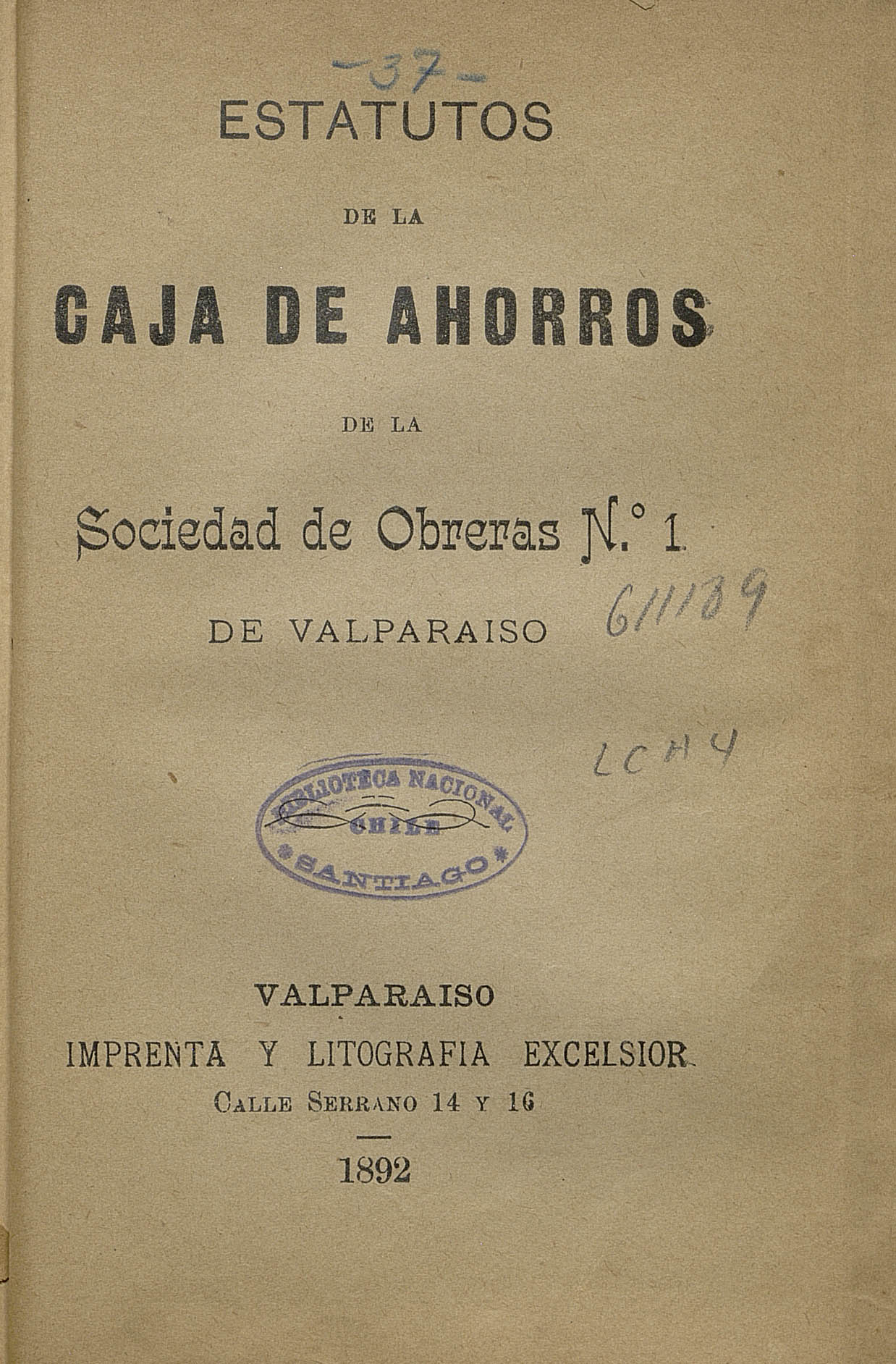 Estatutos de la Caja de Ahorros de la Sociedad de Obreras N°1 de Valparaíso