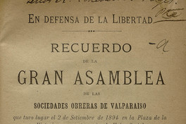 Recuerdo de la gran asamblea de las Sociedades Obreras de Valparaíso