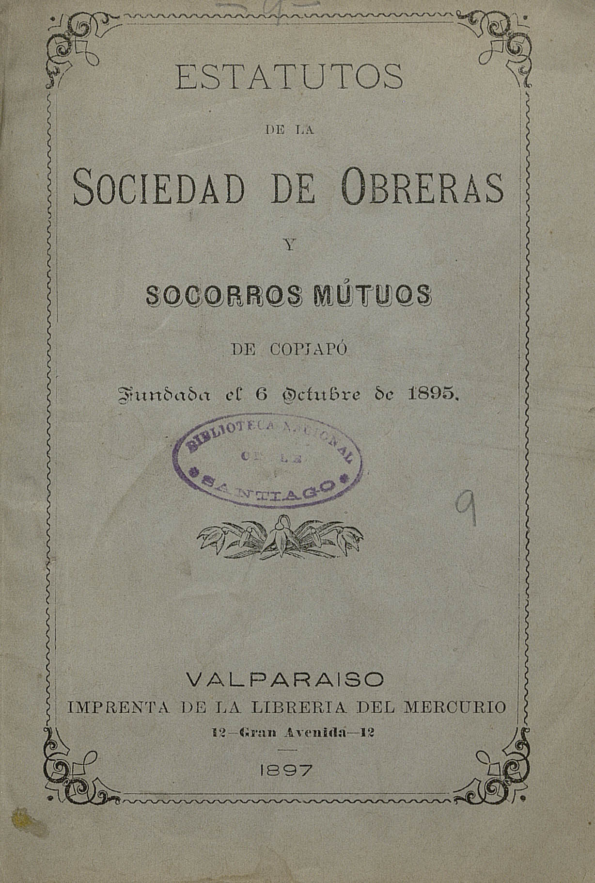 Estatutos de la Sociedad de Obreras y Socorros Mutuos de Copiapó