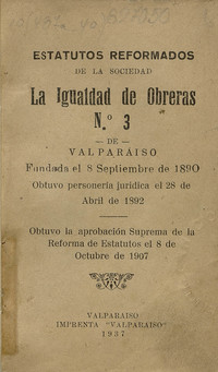 Estatutos reformados de la Sociedad La Igualdad de Obreras N°3 de Valparaíso