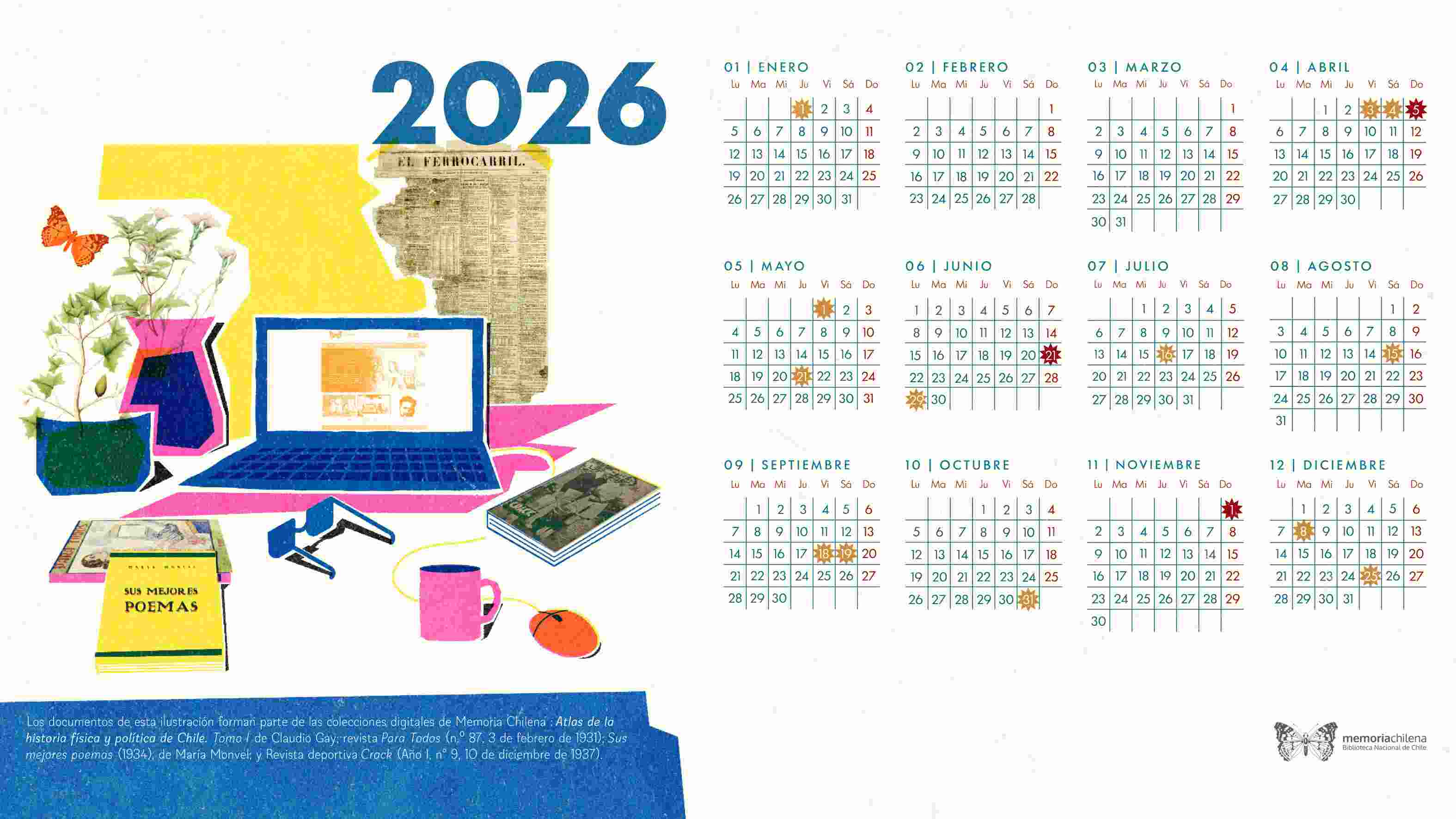 Calendario 2026 de Memoria Chilena - formato anual Calendario 2026 de Memoria Chilena - formato anual