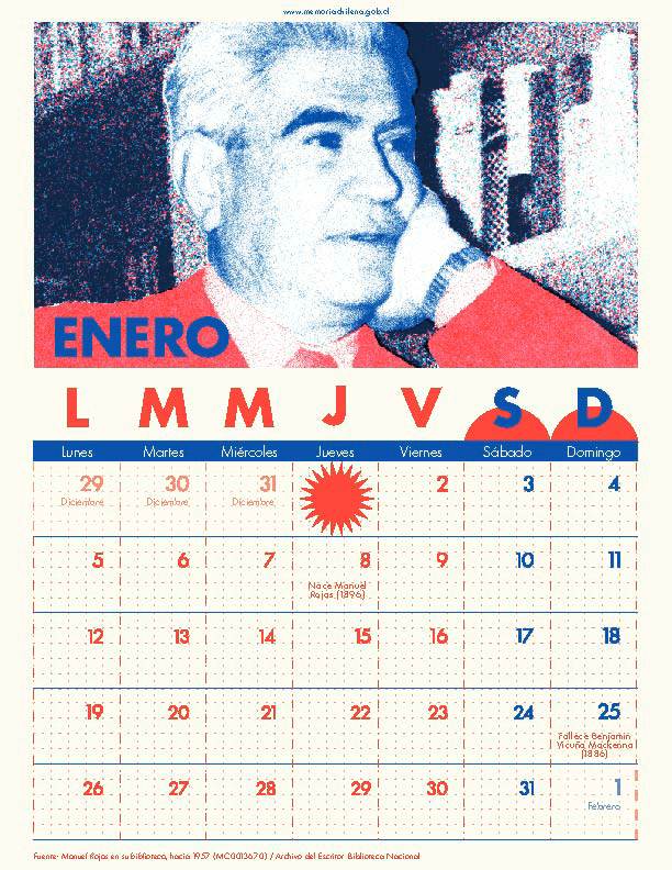 Calendario enero 2026 de Memoria Chilena Calendario enero 2026 de Memoria Chilena