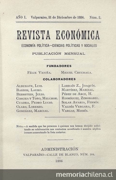 De nuestra inferioridad económica: causas y remedios. En Revista Económica, N° 2 diciembre de 1886 pp.65-85 y N° 3 enero de 1887, pp.127-144.