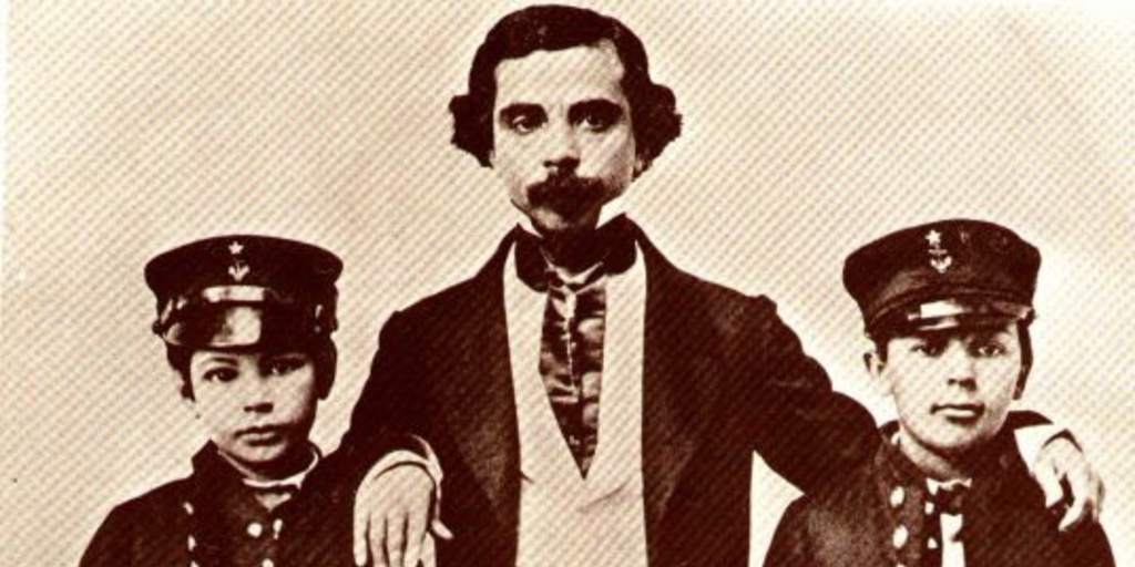 Arturo Prat a la edad de 10 años junto a Jacinto Chacón y Luis Uribe