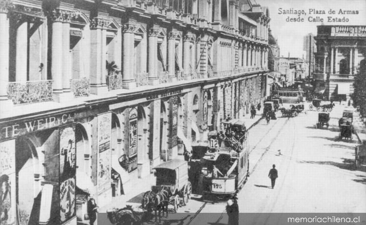 Santiago, Plaza de Armas desde Calle Estado, 1914