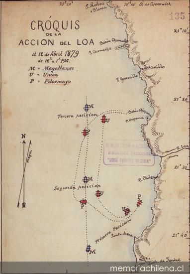 Croquis de la acción del Loa, 12 de abril de 1879