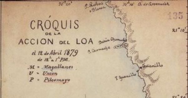 Croquis de la acción del Loa, 12 de abril de 1879