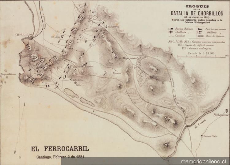 Croquis de la Batalla de Chorrillos, 13 de enero de 1881